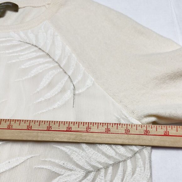 Tommy Bahama Womens Cashmere Sweater Medium Silk Front Cream Fronds Falling Palm - Picture 5 of 9